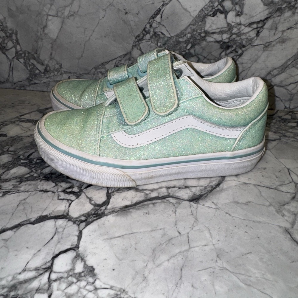 Vans Old Skool Glitter Shoes Kids Sz 12 Mint White Low Top Sneakers